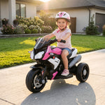 Kids Electric Motorcycle With 3 Wheels, Headlight, Music, Horn | Pink