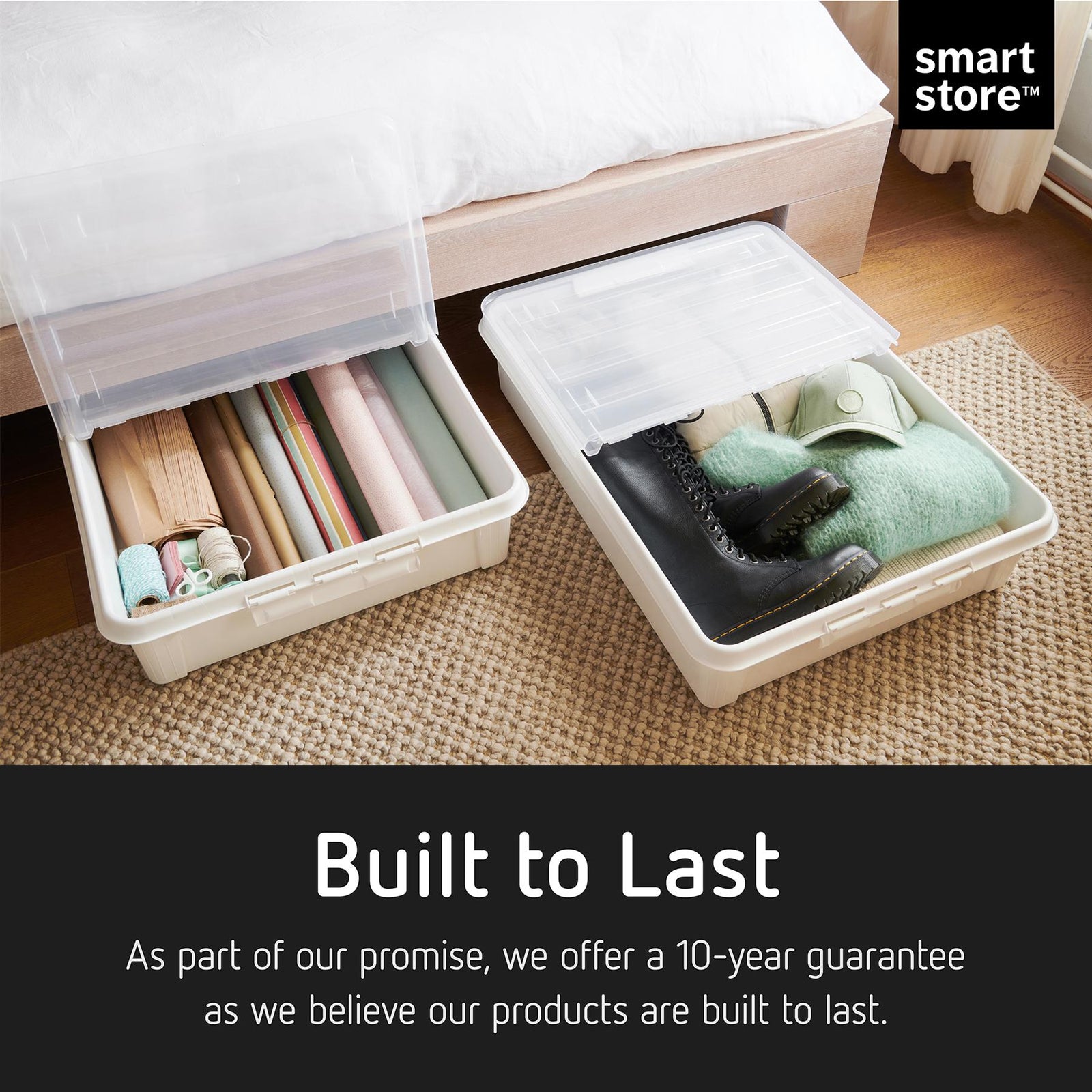 Bedroller Underbed Storage Box With Transparent Foldable Lid, 60l