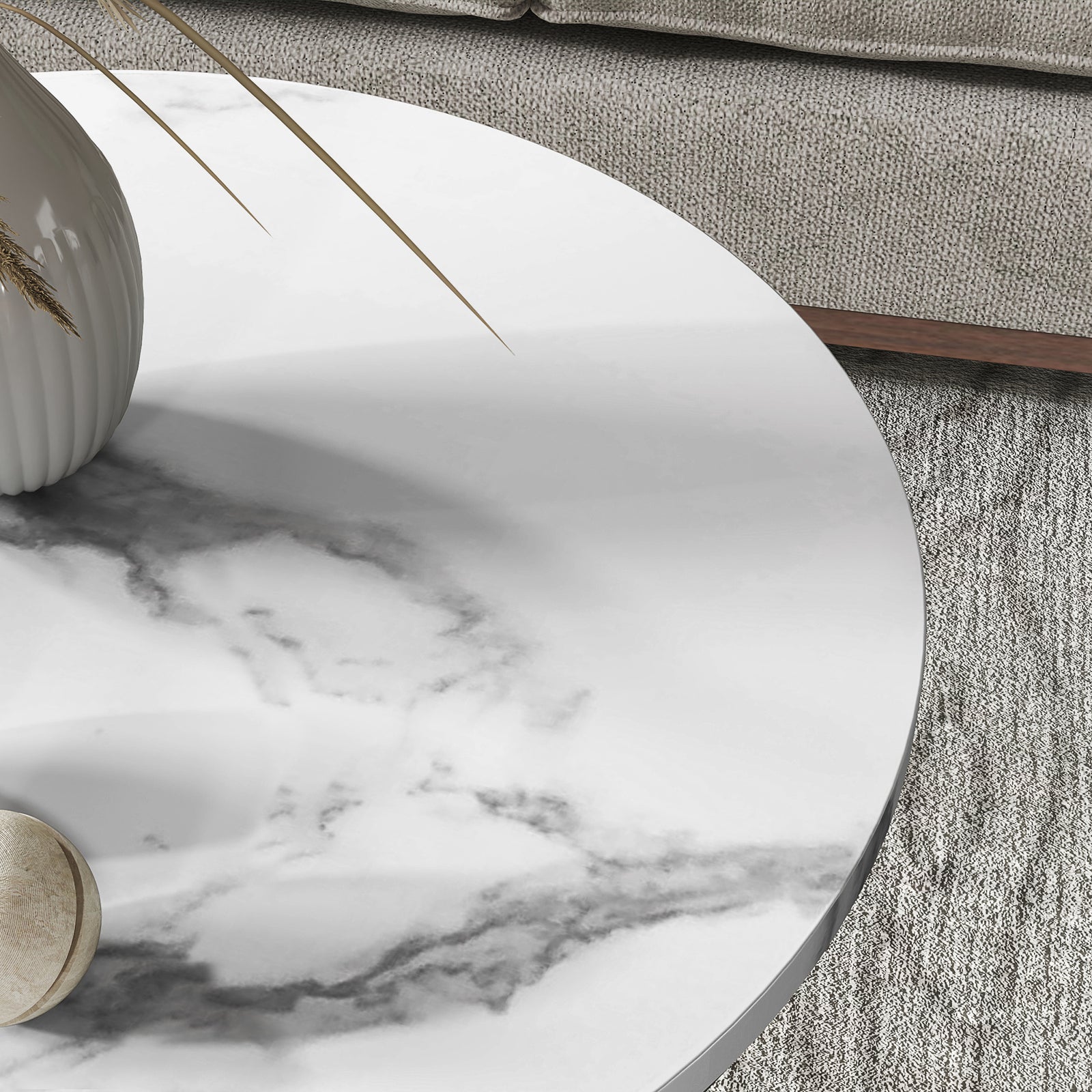 Marble-effect Round Coffee Table Set Of 2 For Living Room | Gold