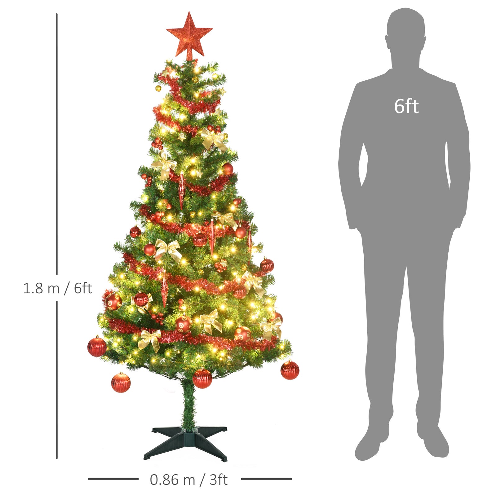 6ft Artificial Decorated Christmas Tree With Led Lights, Auto Open | 6ft | Green
