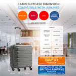56x45x25cm Large Cabin Carry On Case - Overhead Luggage Suitcase - 4 Spinner Wheels - Abs Shell | 56 x 45 x 25cm | Charcoal