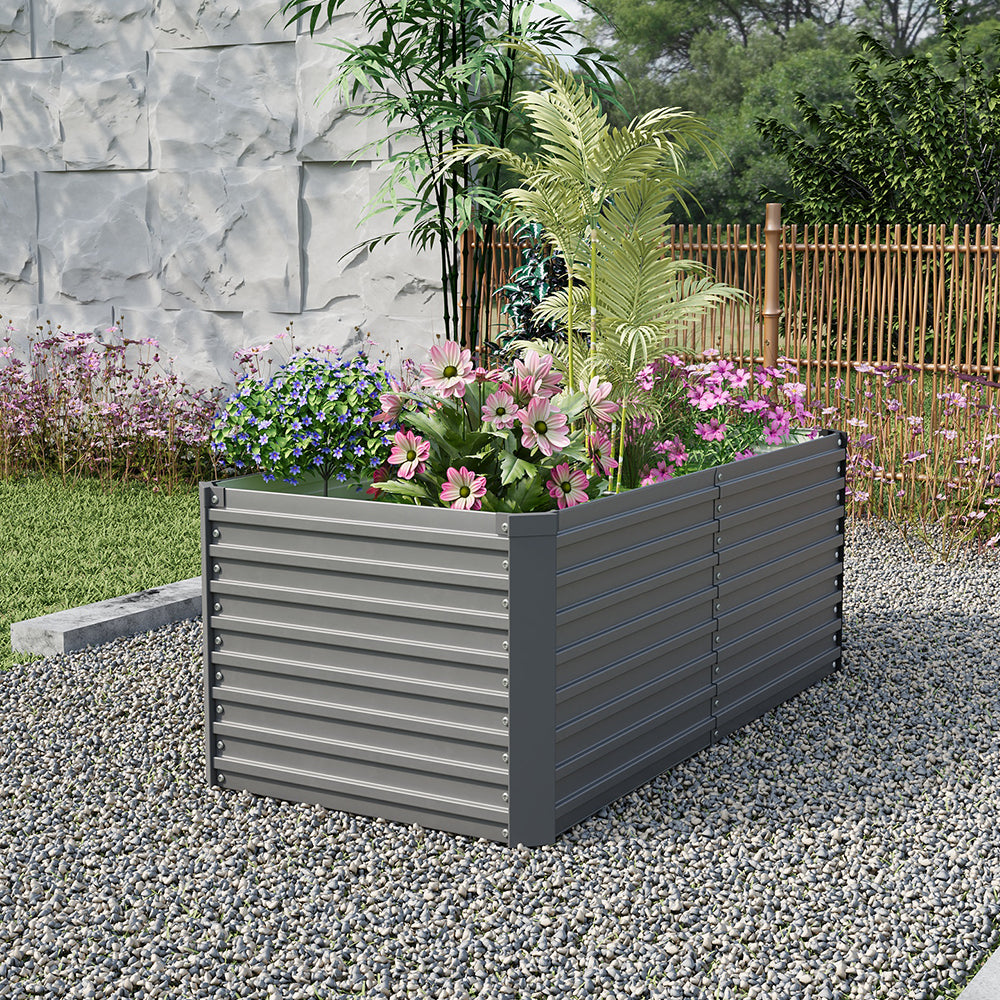 Rectangular Raised Garden Bed – Durable Steel Raised Planter With Safe Edges,160cm W X 80cm D X 60cm H,3 Support Bars | Grey