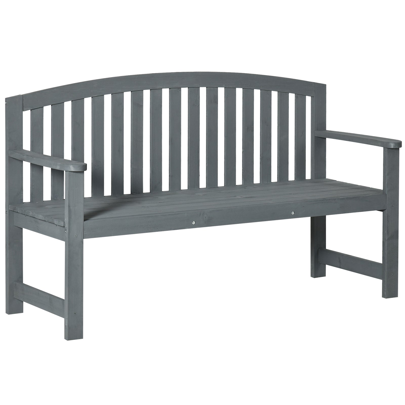 Wooden Garden Bench 2 Seater Slatted Seat With Arm For Patio | Gray
