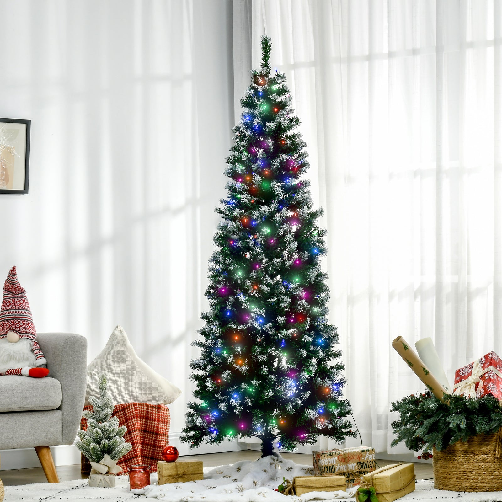 5/6/7ft Prelit Artificial Xmas Tree With Colourful Led | 6ft | Green