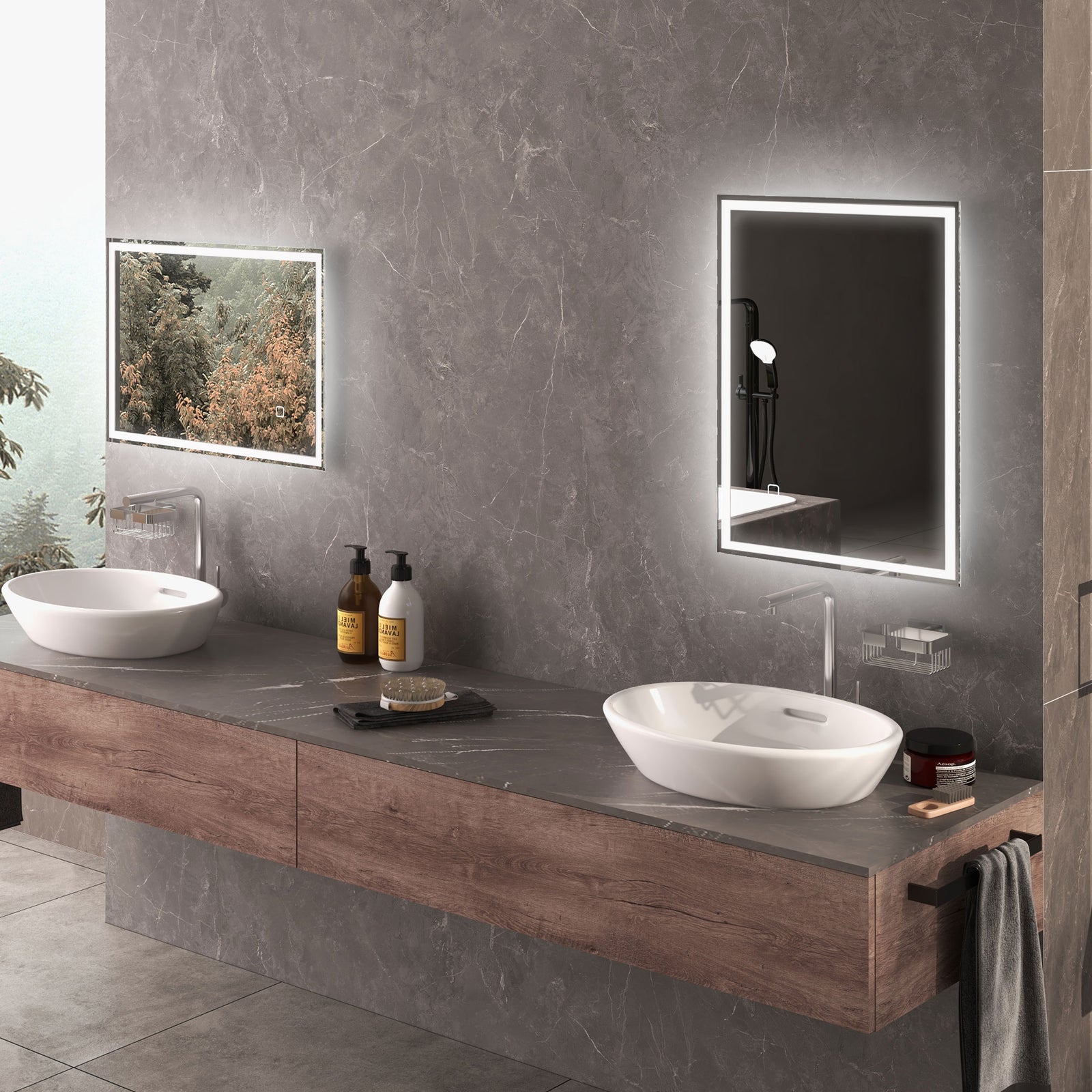 kleankin Illuminated Bathroom Mirror With Led Lights Defogging Film