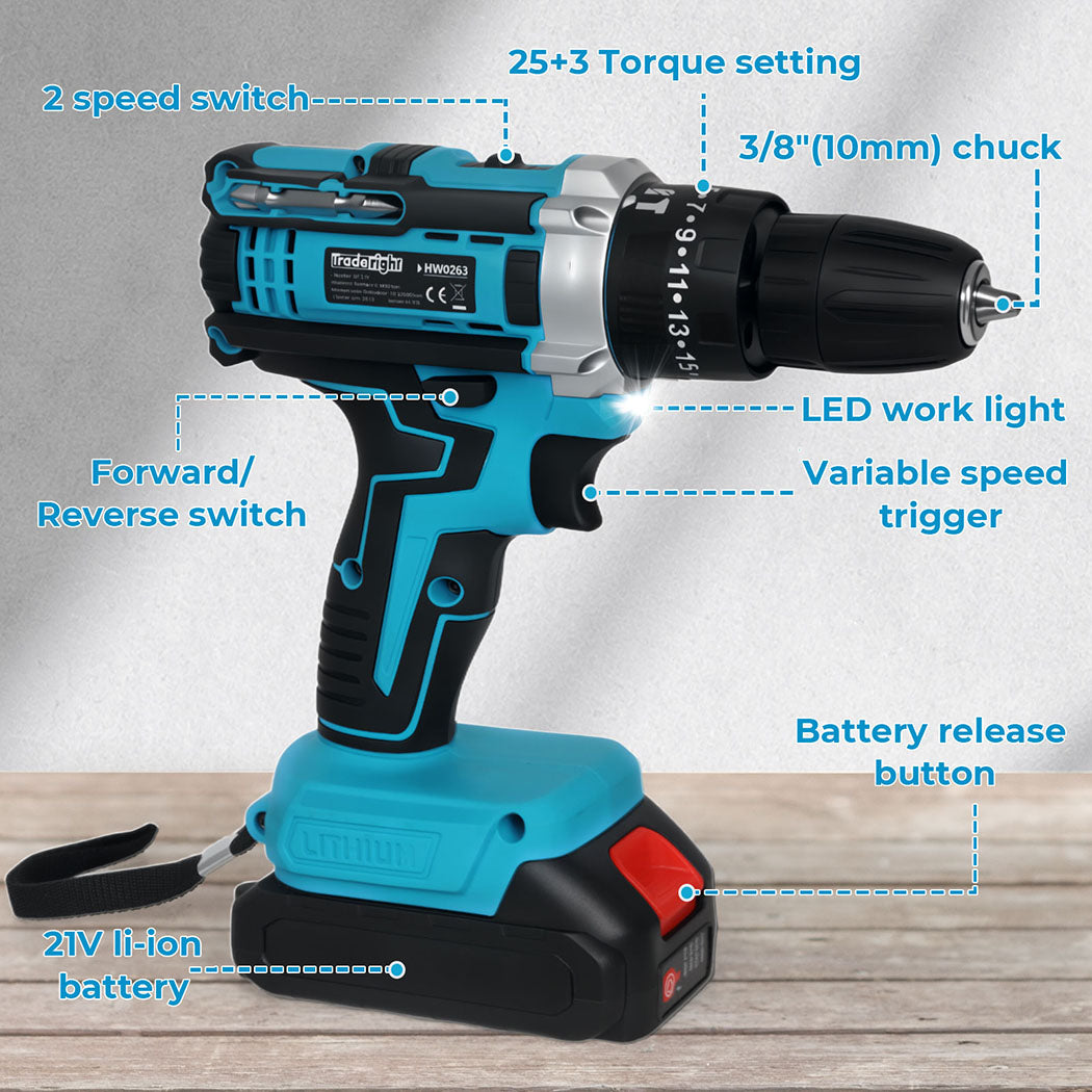 2 Battery 21v Cordless Drill Combi Driver Electric Screwdriver Set | Blue