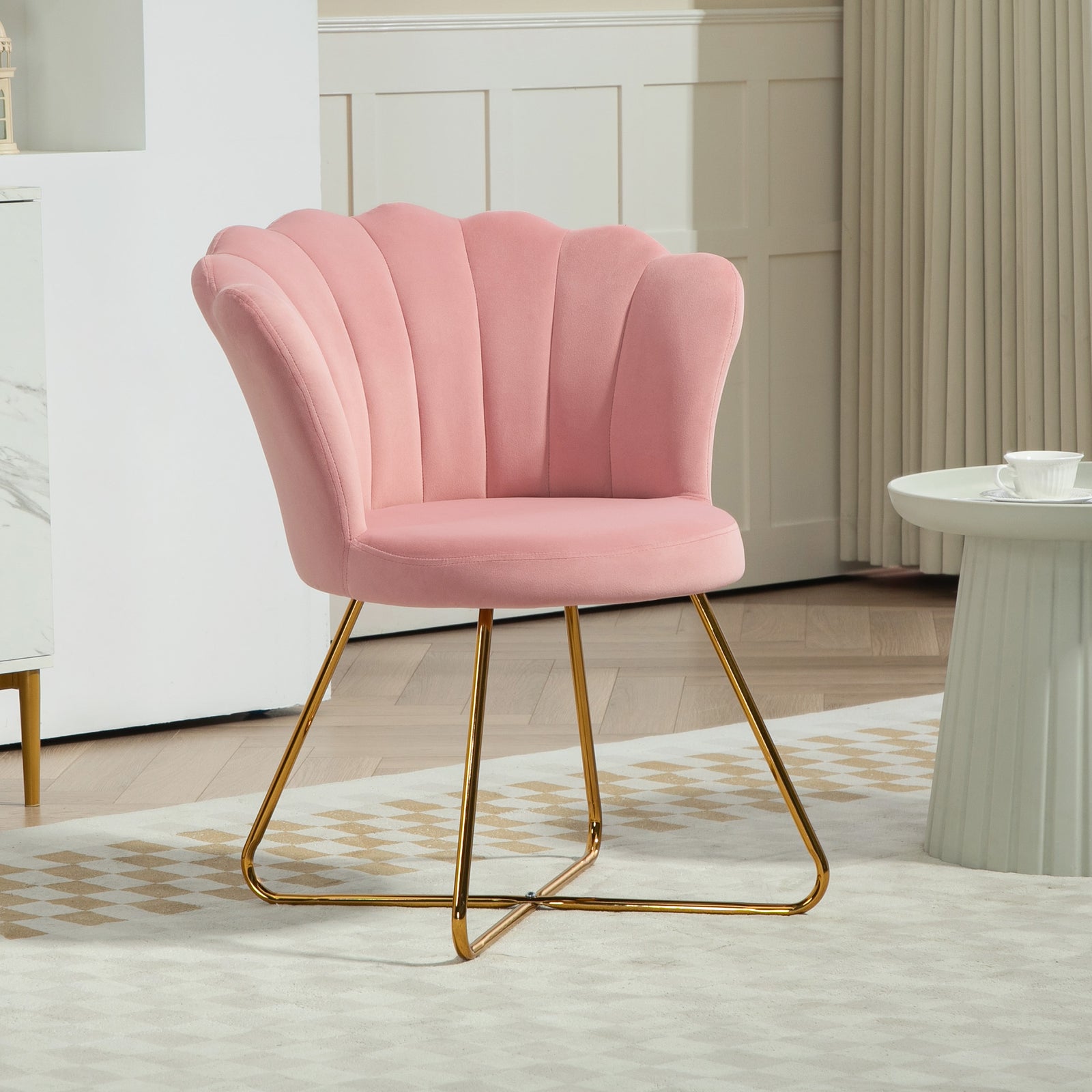 Accent Chair, Velvet Armchair With Lotus Backrest | One Size | Pink