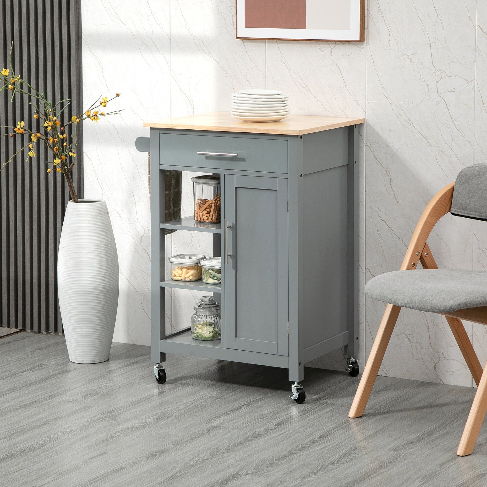 Compact Trolley With Open Shelf, Drawer