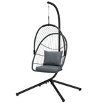 Rattan Chair With Cushion, Foldable Basket, 360° Rotation