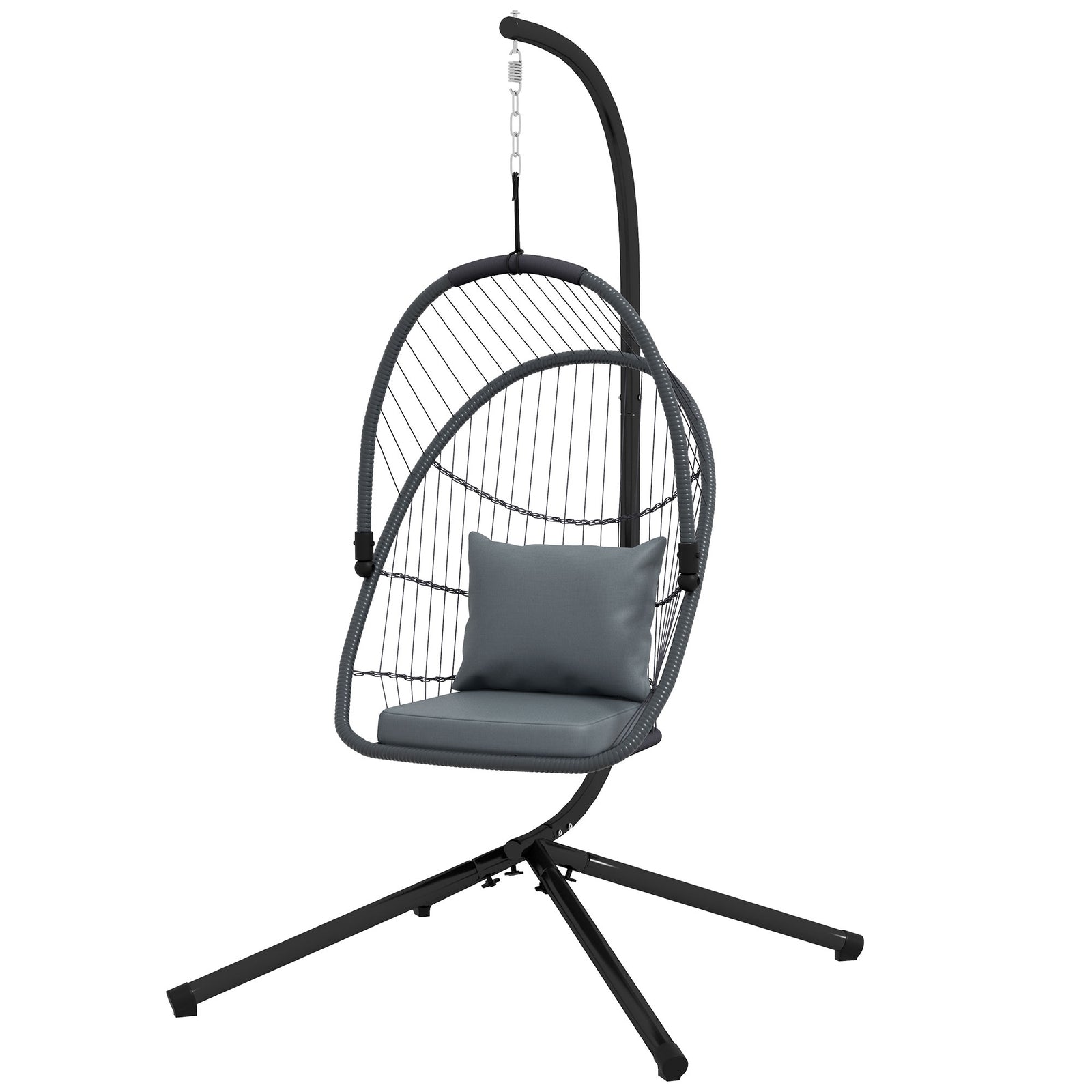 Rattan Chair With Cushion, Foldable Basket, 360° Rotation