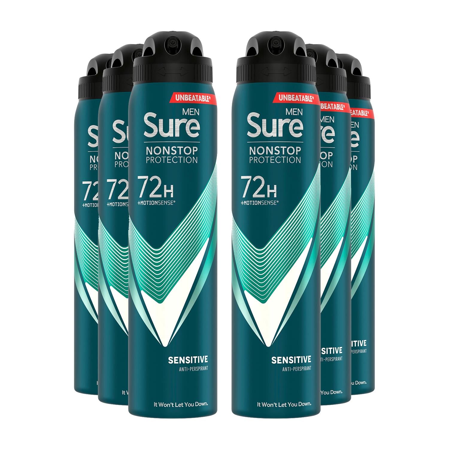 Men Anti-perspirant 72h Nonstop Protection Sensitive Deodorant, 6pk, 250ml | 6