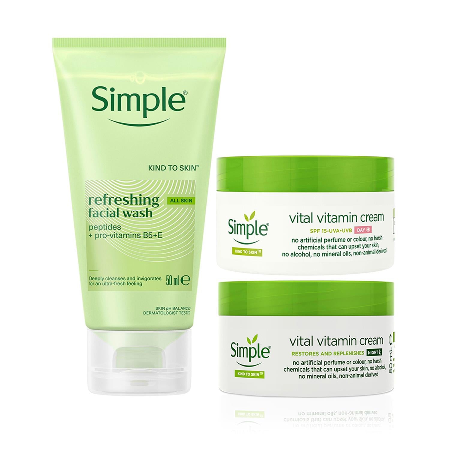 Simple Travel Wash 50ml Day Cream Spf 15 & Night Cream Bundle