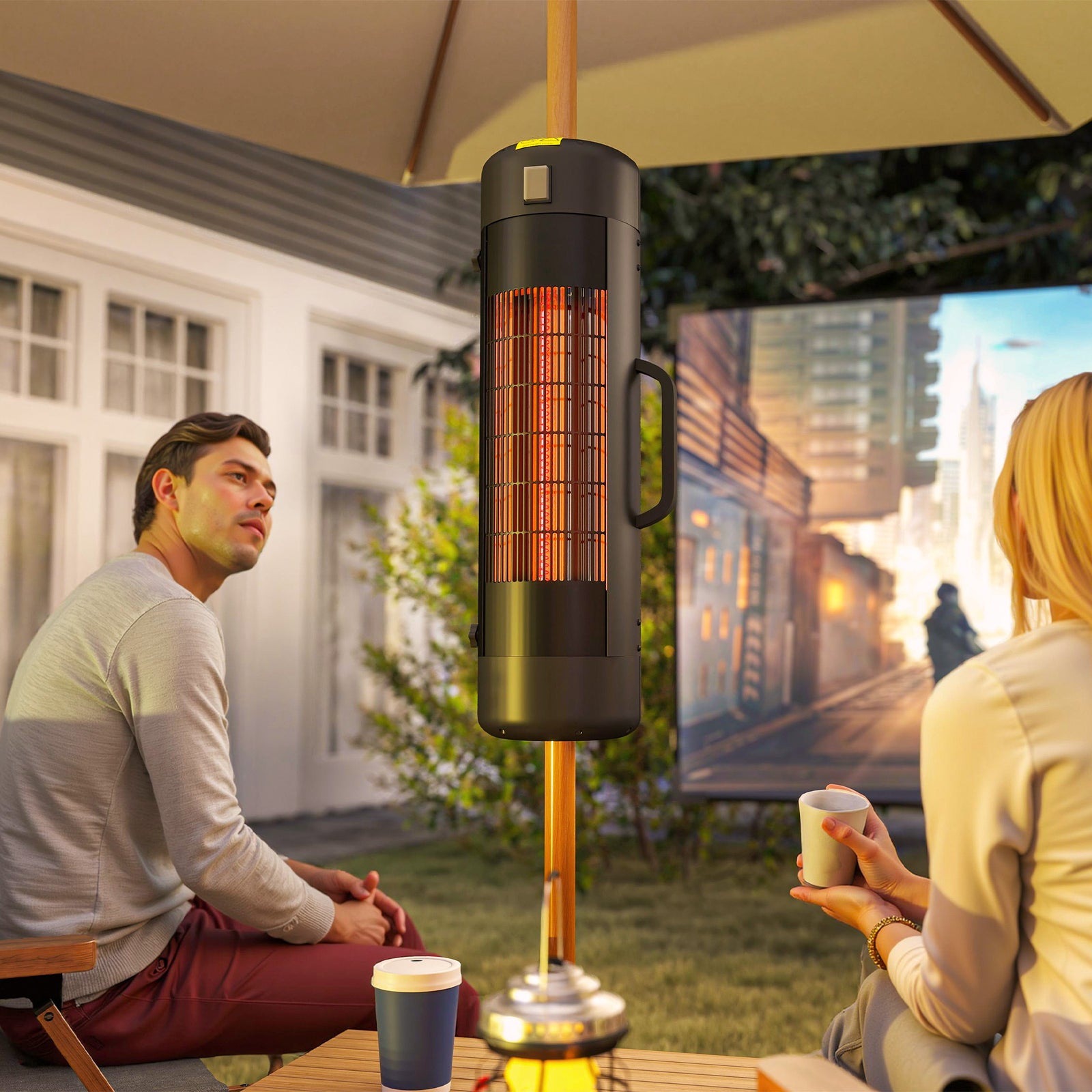 Outsunny Electric Parasol Mounted Patio Heater, Outdoor Heater