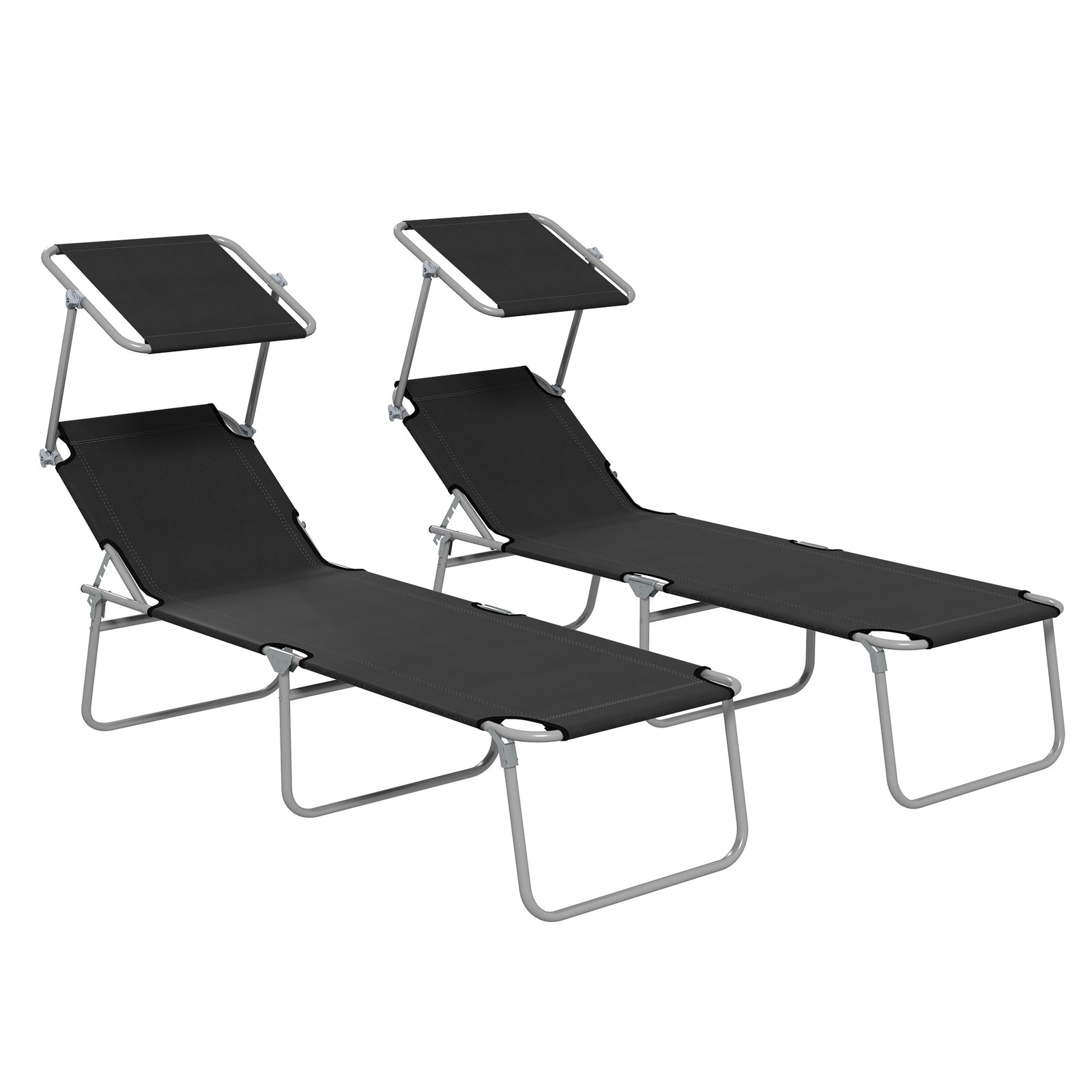 Black Foldable Sun Lounger Set Of 2