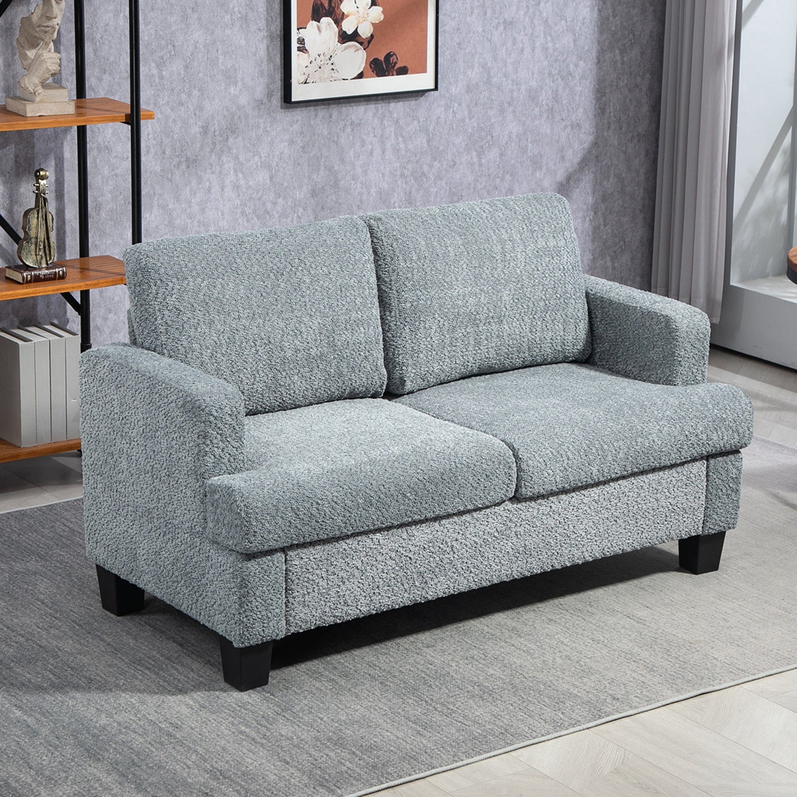 138 Cm Chenille Fabric Loveseat Sofa With S-springs | Grey