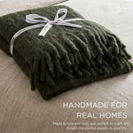 Pure Handmade Halo Wool Blend Bed & Sofa Throw Blanket | 130cm x 170cm | Forest Green
