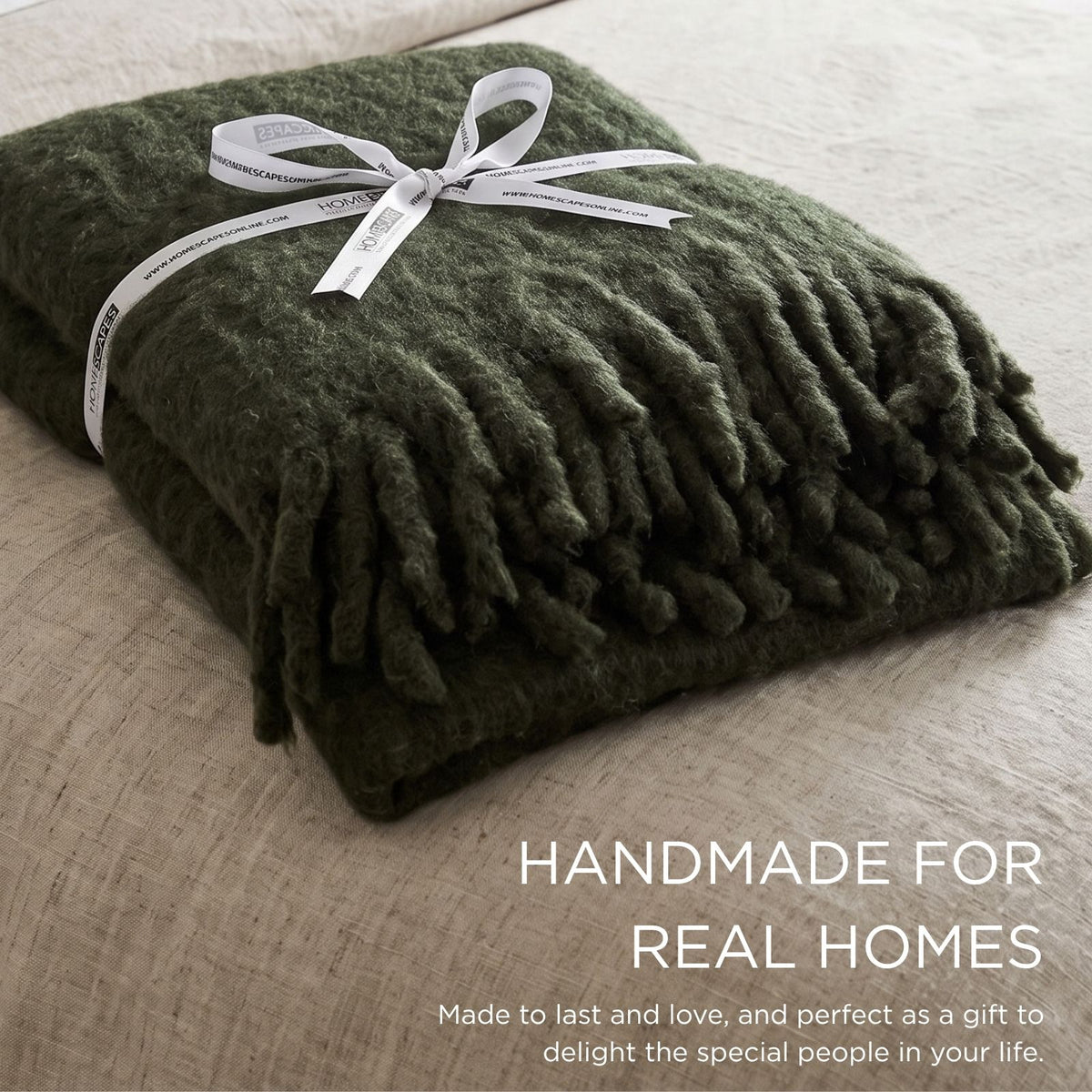 Pure Handmade Halo Wool Blend Bed & Sofa Throw Blanket | 130cm x 170cm | Forest Green