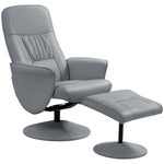 Pu Leather Armchair And Footrest Swivel Recliner W/ Ottoman | One Size | Light Slate Grey