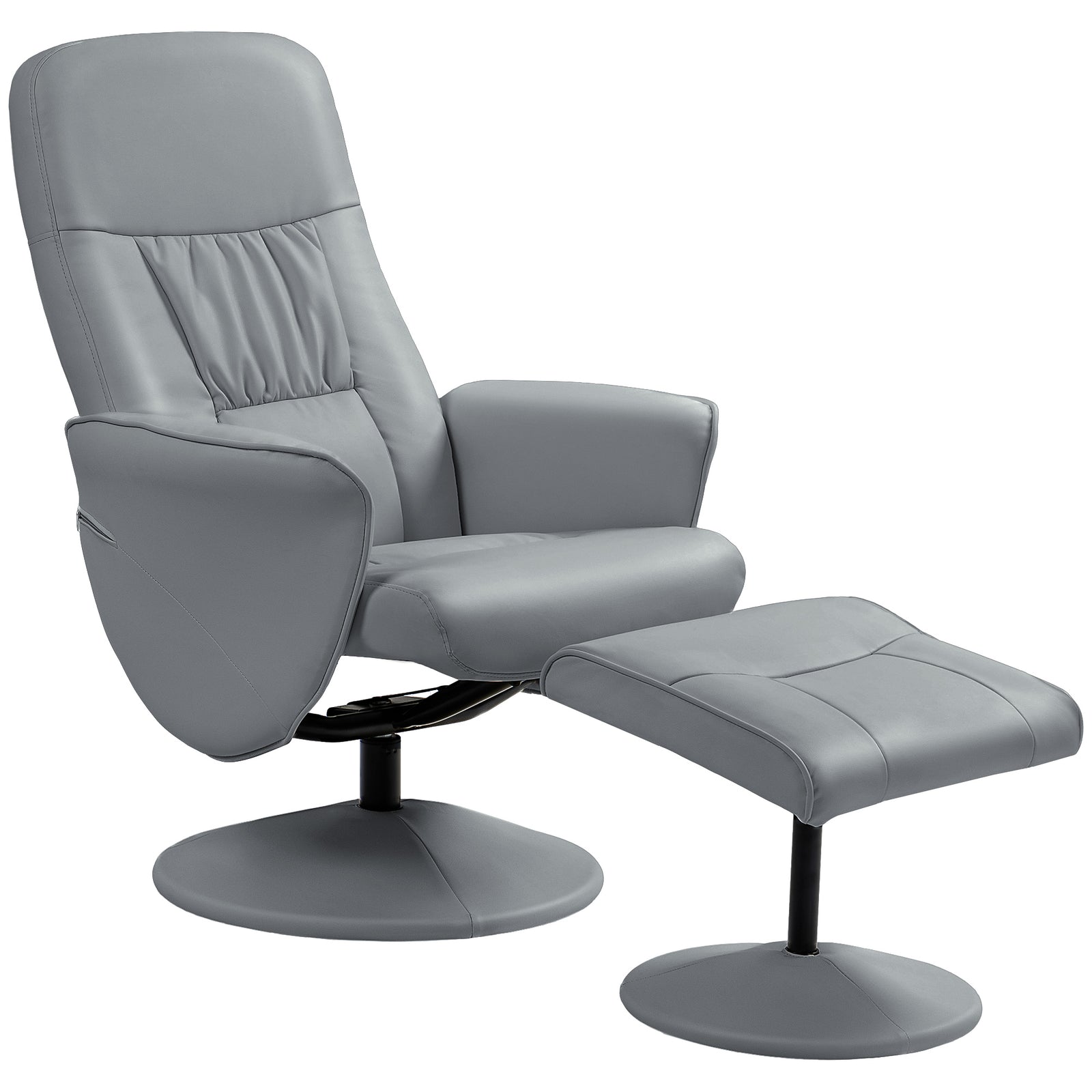 Pu Leather Armchair And Footrest Swivel Recliner W/ Ottoman | One Size | Light Slate Grey