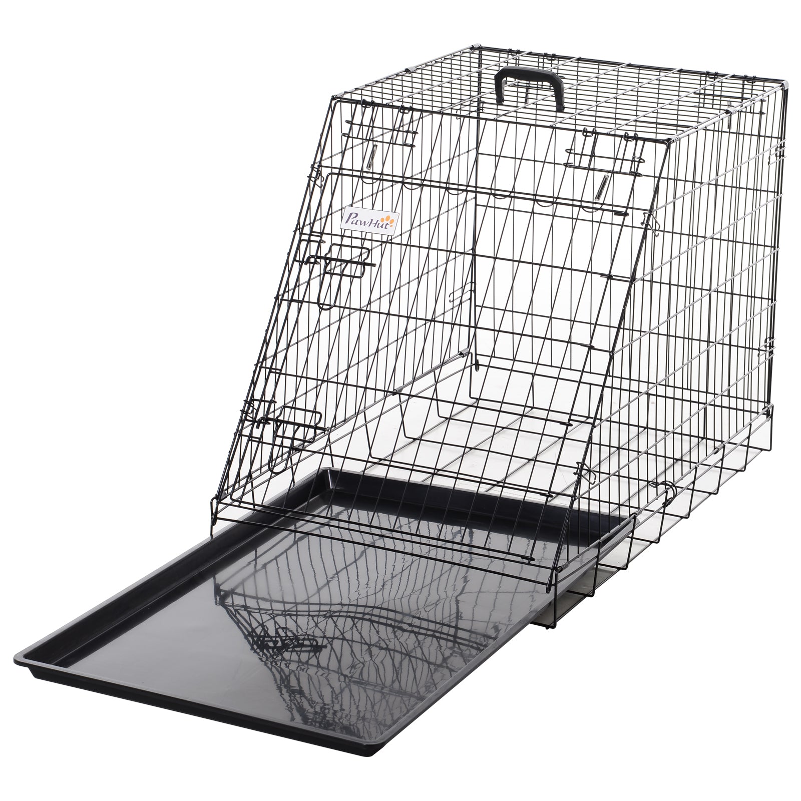 Pawhut Trapeze Collapsible Dog Pet Travel Box Cage Removable Tray 93lx58wx65h Cm