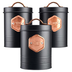 Tea Coffee & Sugar Canisters Bin Jar Storage 3pc Black/copper | Copper