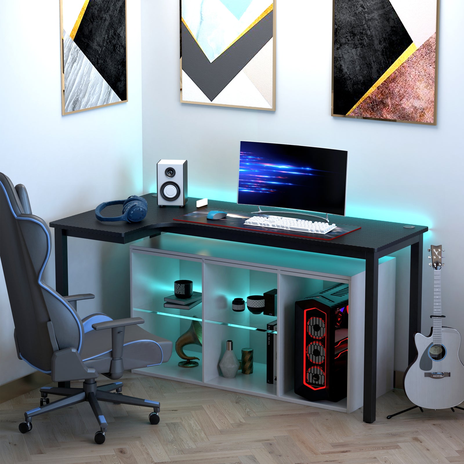 L-shaped Corner Desk Wood Pc Gaming Desk 145 X 81 X 76cm