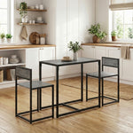 3 Piece Dining Table Set With Metal Frame | Charcoal Grey