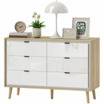 HOMCOM Storage Cabinet With 6 Drawers And 5 Legs, High Gloss White