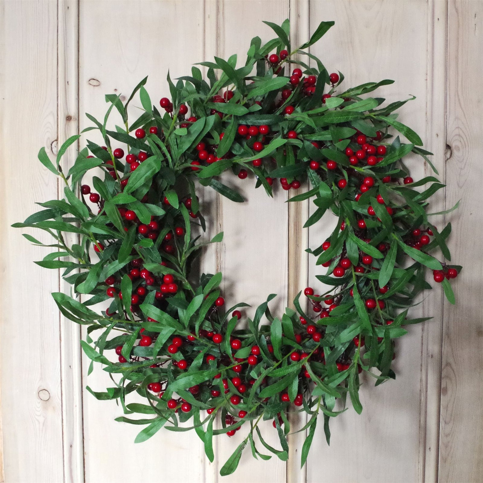 60cm (24 Inches) Large Luxury Christmas Mistletoe Leaf And Red Berry Floristry Wreath