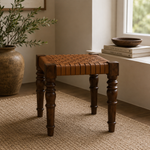 Artisan Furniture Solid Wood Woven Leather Footstool