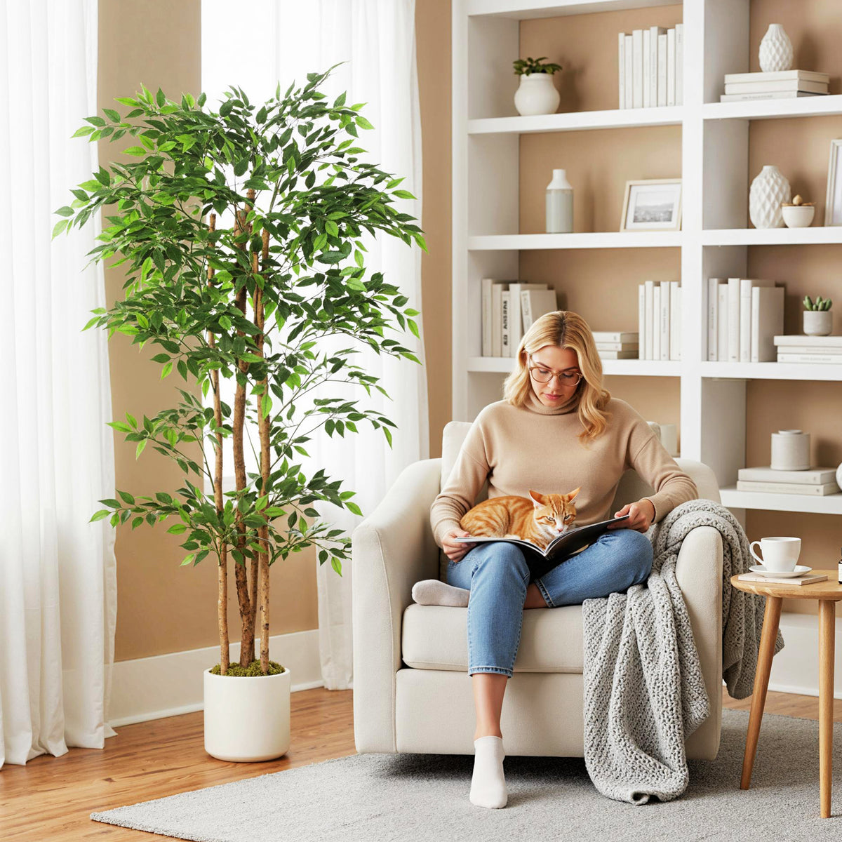 HOMCOM 180cm Artificial Ficus Tree, Faux Plant For Home Decor