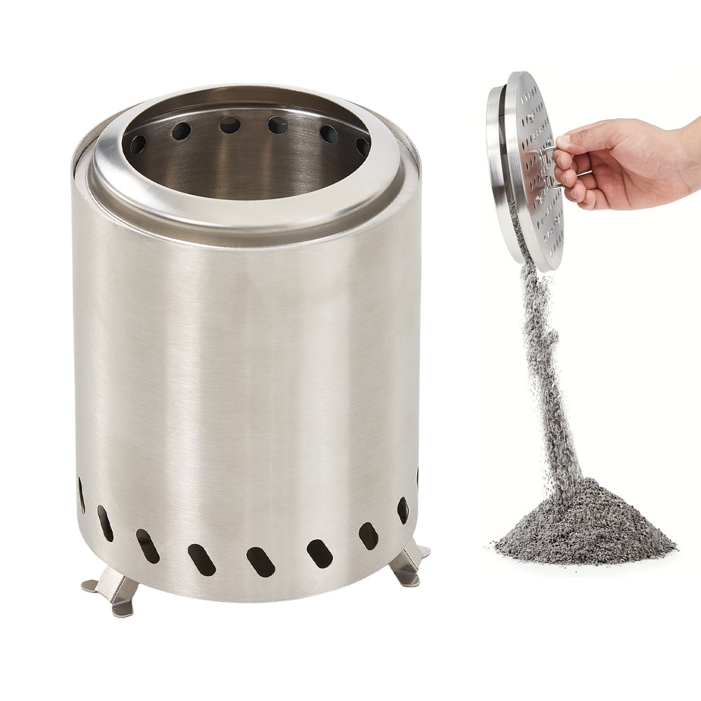 Portable Smokeless Fire Pit With Fire Ring, Pellet Adapter & Ash Grate – Durable Outdoor Stove For Camping & Backyard | Silver