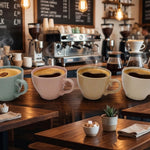 Ceramic Coffee Mugs 4pc Set 15oz Large Tea Cups Assorted Colours Scrolled Handle