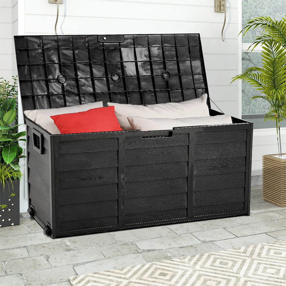 290l Weatherproof Garden Storage Box Outdoor Cabinet With Wheels | Black