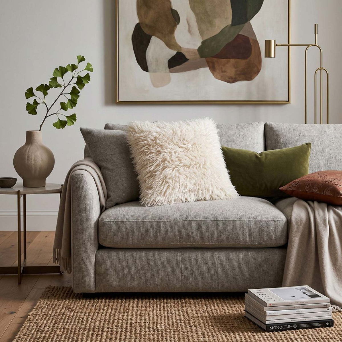 Faux Mongolian Fur Cushion, 40 X 40cm | 40cm x 40cm | Cream