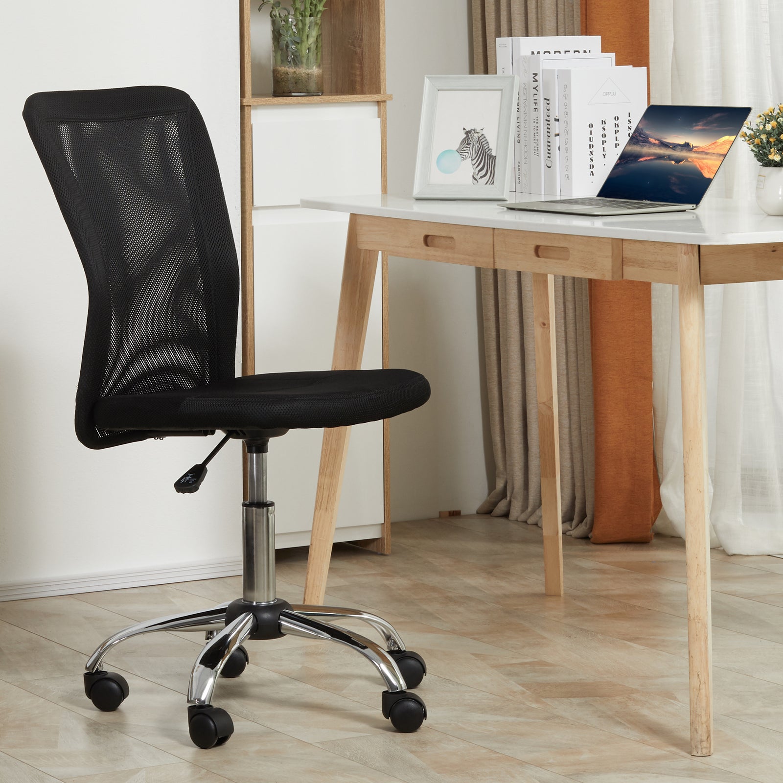 Armless Mesh Office Chair 5 Wheels | Black