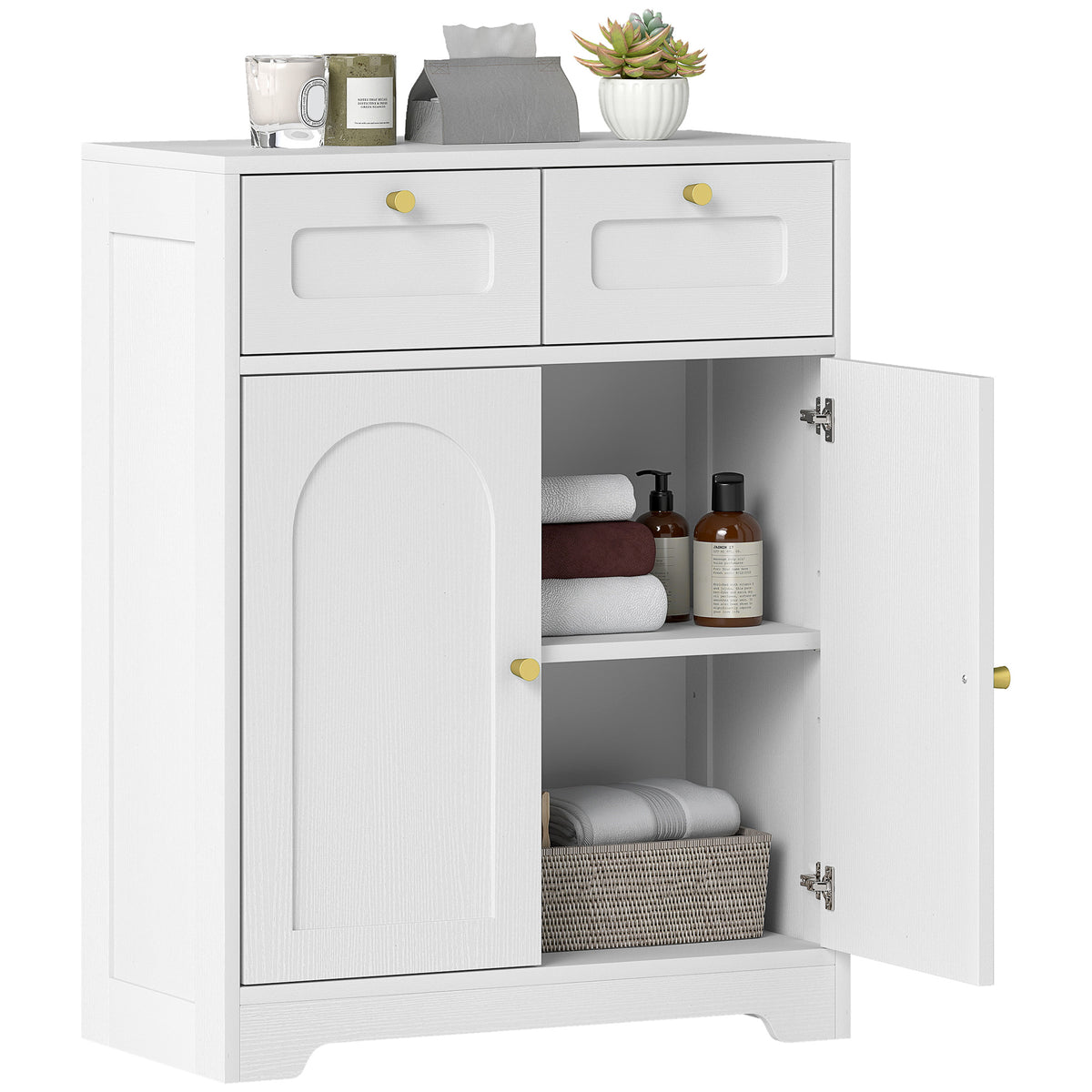 Bathroom Floor Cabinet, Bathroom Storage Unit With 2 Doors, White