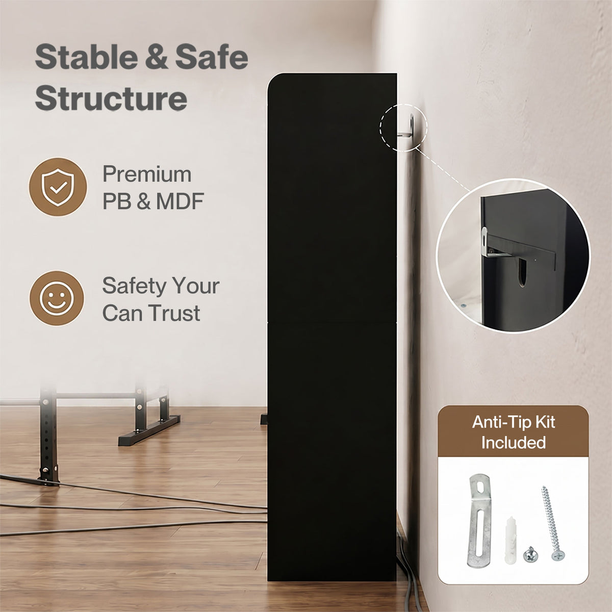 Bathroom Cabinet Slim Corner Storage Adjustable Shelves Pb Mdf | Black