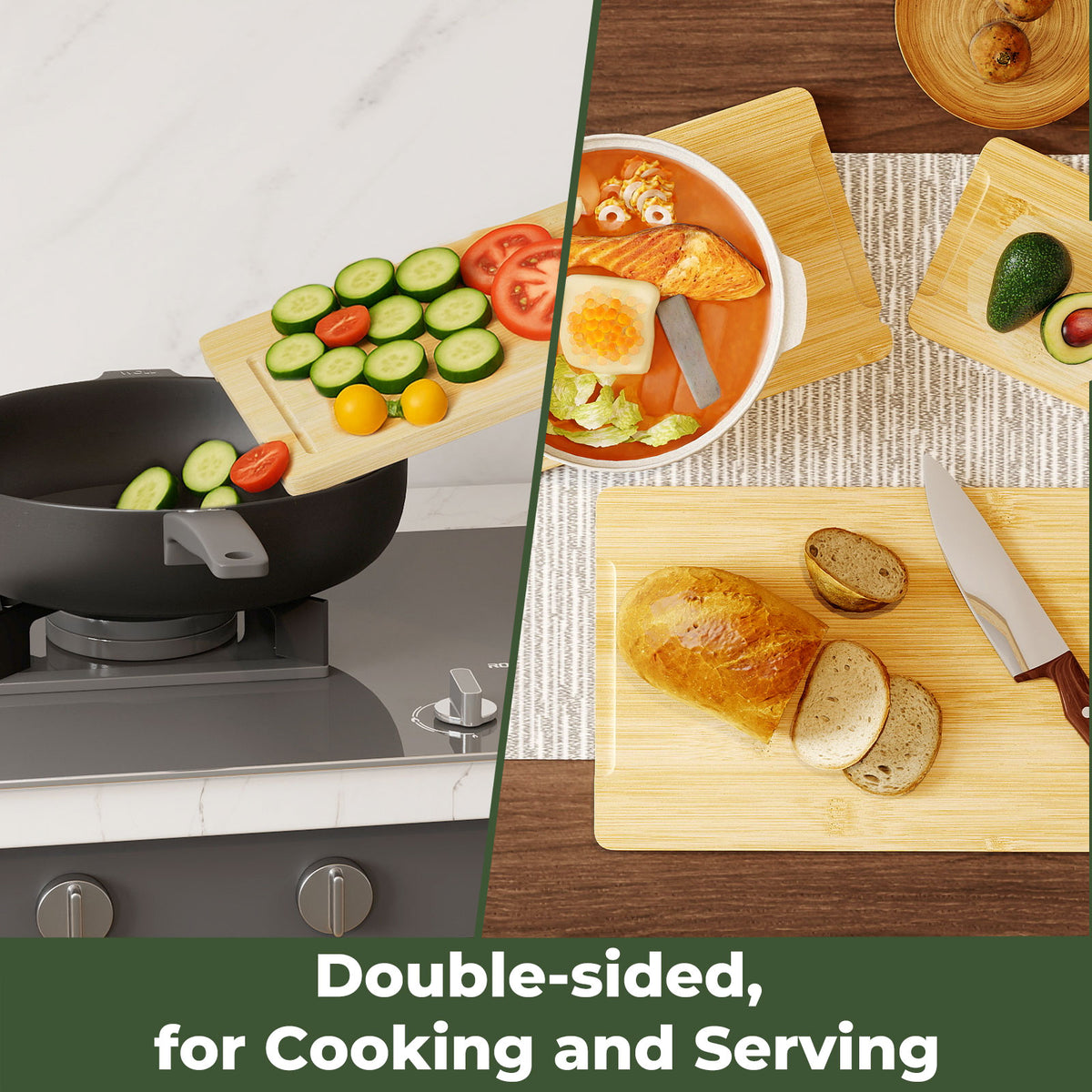Toque 3pcs Bamboo Cutting Board Set Chopping Boards Serving Platter Kitchen