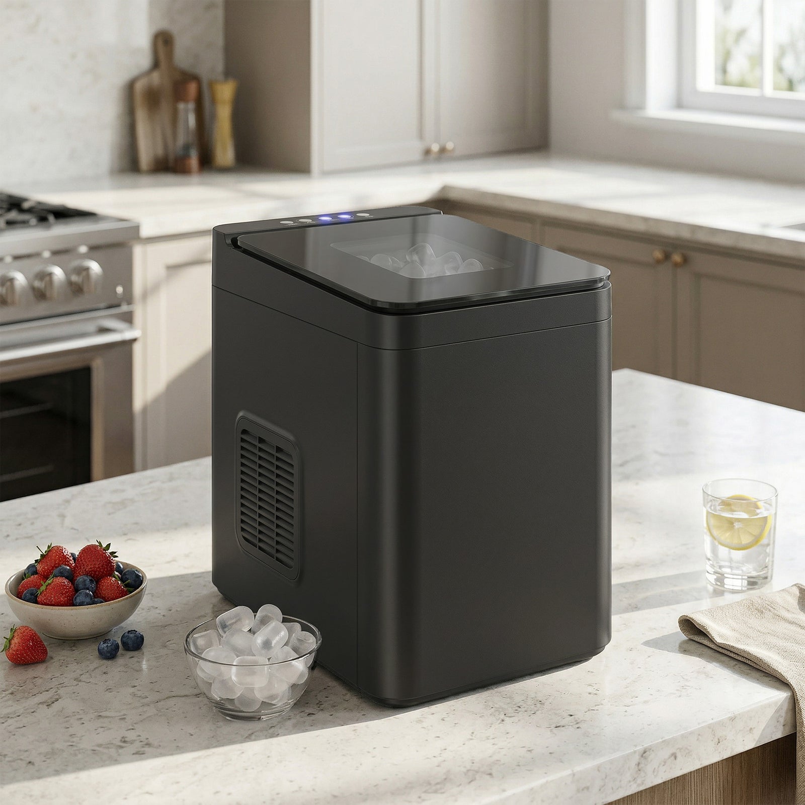 Countertop Ice Maker Machine Compact Ice Cube Maker With Scoop Black