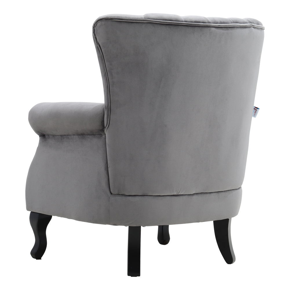 Vintage Old-fashion Velvet Wing Back Armchair With Studs | Grey