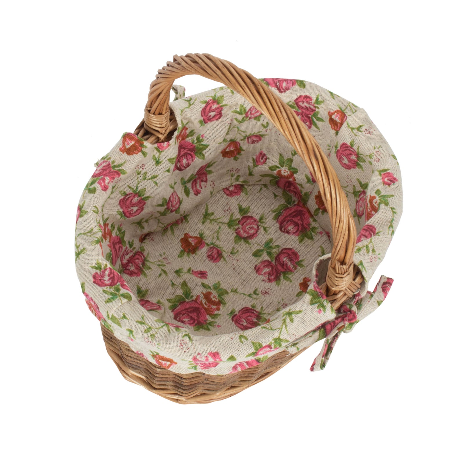 Garden Rose Lined Country Oval Wicker Shopping Basket | Set of 2 | Pink