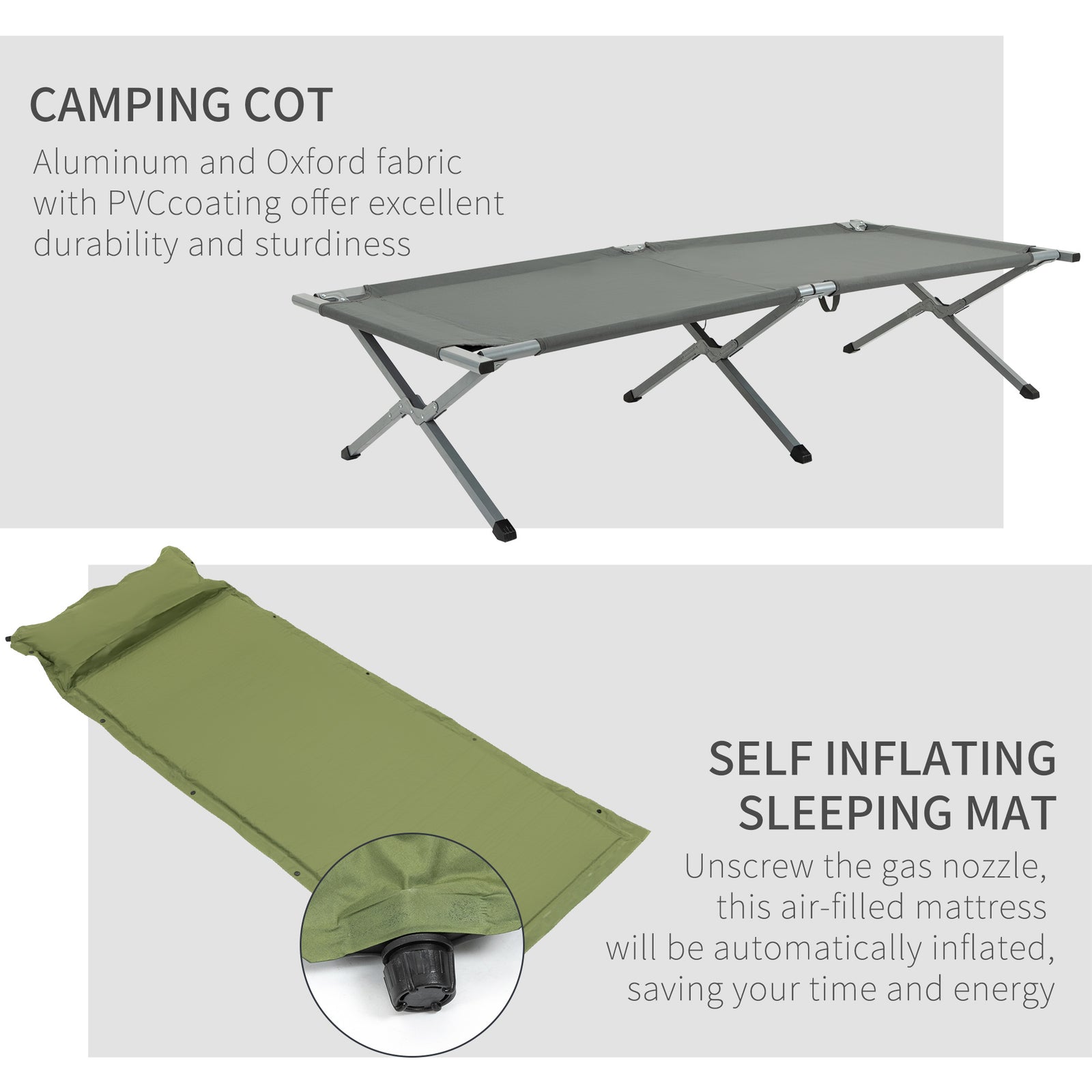 Camping Tent Cot With Air Mattress And Carry Bag | Gray