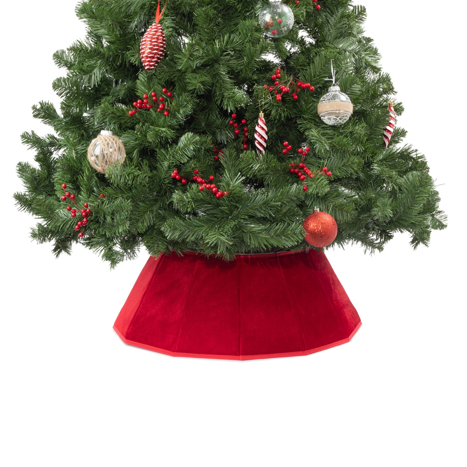 Velvet Christmas Tree Skirt 68cm Foldable Lightweight | Red