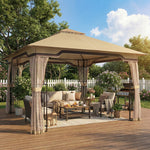 3.3 X 3.3 M Garden Gazebo With Shelves, Upf50+ Permanent Gazebo | Khaki