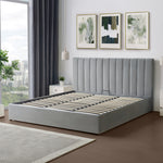 Corwin Grey Velvet Ottoman Storage Bed Frame - 4 Sizes Available | Super King