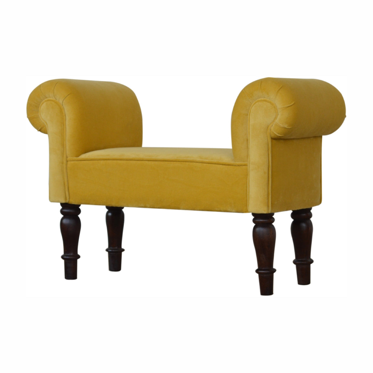 Solid Wood Mini Mustard Velvet Bench