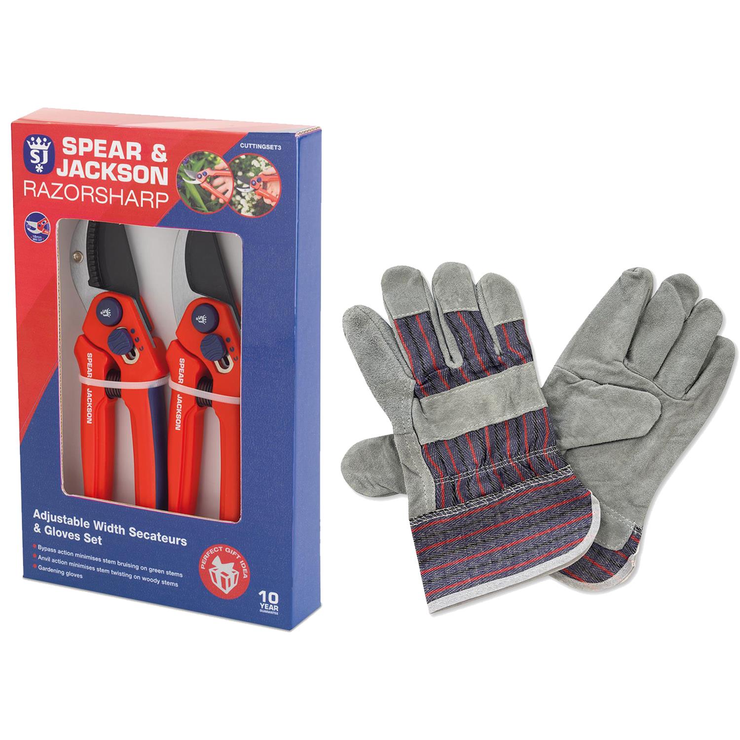Gift Set Of Anvil & Bypass Secateurs With Gardening Gloves