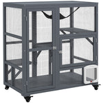 Pawhut Outdoor Catio Cat House On Wheels With Platforms, Hammock