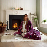 Hounds Heated Throw Blanket – 140x180cm Houndstooth Check With Adjustable Heat Control | 140cm x 180cm | Burgundy